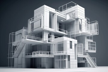Poster - modern building with sleek design featuring stairs and balconies. generative ai