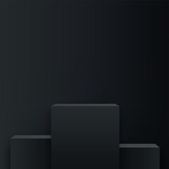 Wall Mural - 3d black color podium and minimal black color wall scene. 3d podium minimal abstract background. Vector