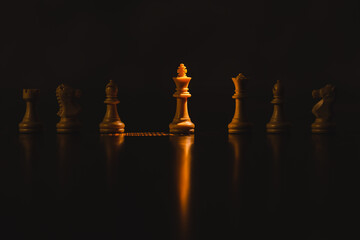 Wall Mural - King chess pieces stand highlight leader with team concepts of challenge or business teamwork, success wining and leadership of business strategic plan and risk management or team work player