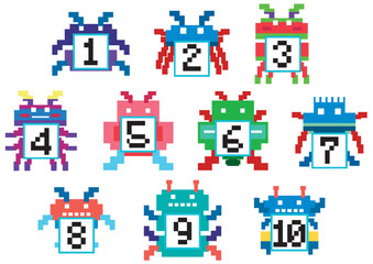 Poster - Set of pixel game monster characters