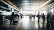 © piai - Abstract airport interior blur with travellers. Generative AI