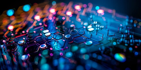 Technology-themed wallpaper with vibrant colors and geometric shapes Generative AI