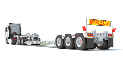 Wall Mural - Semi Truck with Lowboy Platform Trailer 3D rendering on white background