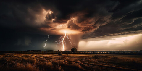 Wall Mural - clouds and lightning in a stormy weather generative ai