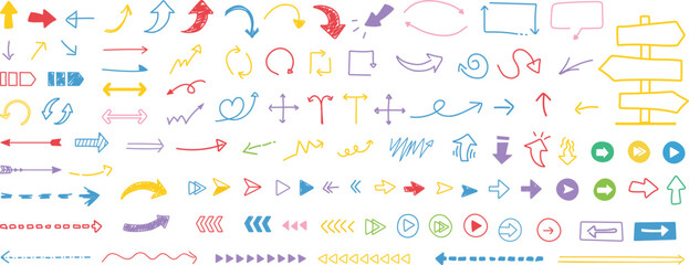hand drawn arrow icon set. set simple arrows isolated on white background. doodle arrow sketch sign 