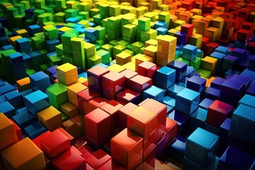 Poster - floating cubes in a variety of vibrant colors. generative ai
