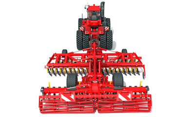 Wall Mural - Tractor with Seed Drill 3D rendering on white background