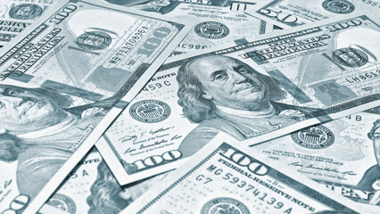 Wall Mural - american paper money. 100 dollar and other us notes. grey-green tinted wallpaper or background. savi