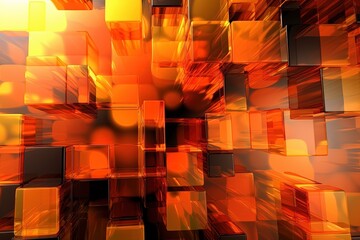 Poster - an abstract geometric design featuring orange and yellow squares. Generative AI