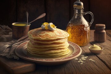 Canvas Print - traditional pancakes at table for holiday pancake day, created with generative ai