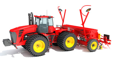 Wall Mural - Tractor with Seed Drill 3D rendering on white background