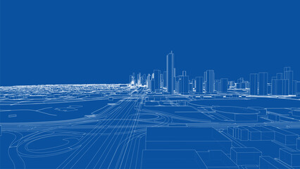 Poster - Outline city concept vector. Wire-frame style