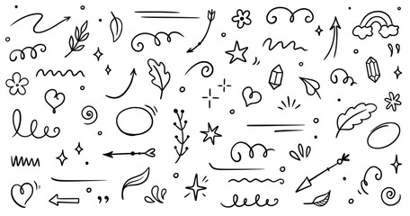 Aufkleber - Sketch element line set. Abstract nature element decoration graphic icon set. Sketch hand drawn line element for brush, abstract decoration design. Vector illustration