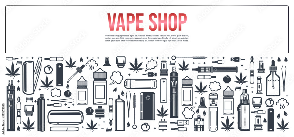 Vape Frame Vape shop horizontal frame for product design. Cigarettes, liquid ...