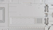 © RocknRoller Studios - White Tech Wallpaper with Advanced, Science Fiction Panels. 3D Render.