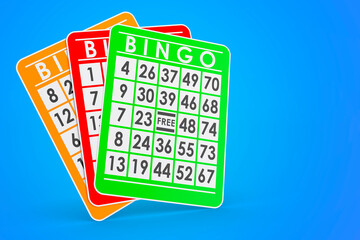 Poster - Bingo cards on blue background, 3D rendering