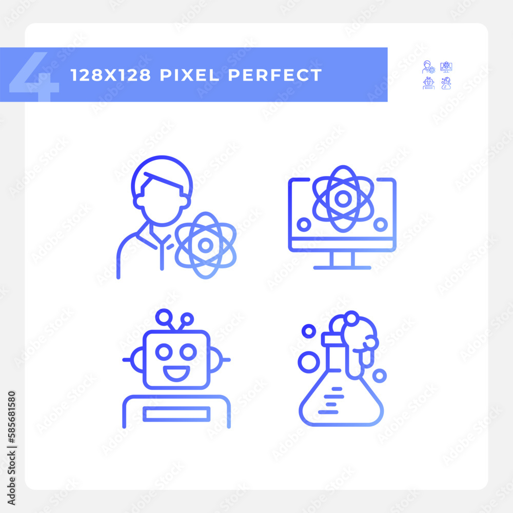 STEM technology and AI pixel perfect gradient linear vector icons set ...