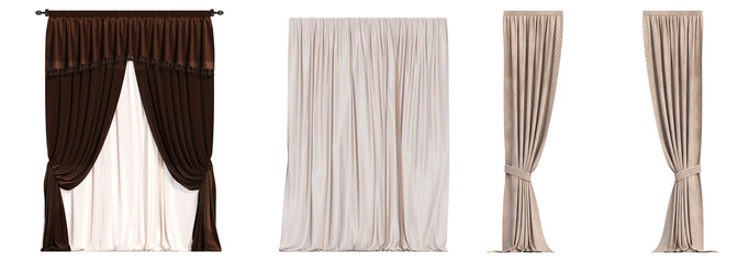 curtain isolated on white background, interior decorations, 3D illustration, cg render