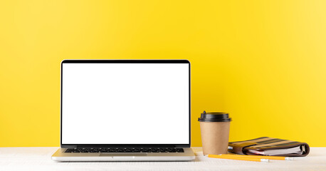 Laptop with blank screen for your message, app or web