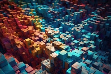 Poster - colorful cubical mosaic. Generative AI