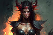 © alexkoral - portrait of beautiful devil woman with horns. Generative AI illustration