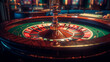 Banner Casino Las Vegas game roulette wheel spinning. Generative AI