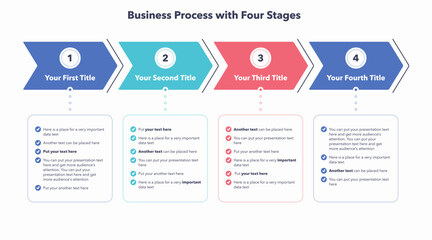 business process infographic with four colorful stages. flat presentation template with four arrows 