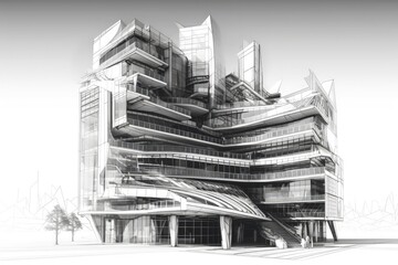 Poster - monochromatic architectural structure. Generative AI