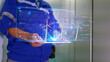 © supakitmod - Analyzing the quality and effectiveness of the electricity generated through the hologram, Energy conservation concept, and technology, Engineer using artificial intelligence to inspect wind turbines