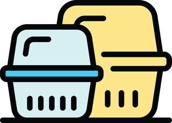 Sticker - Takeout containers icon. Outline Takeout containers vector icon for web design isolated on white background color flat