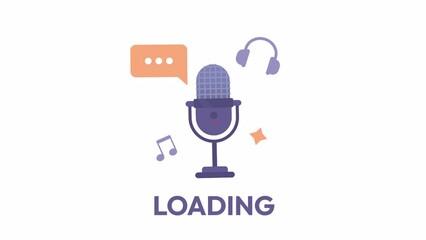 Fototapete - Animated podcast mic loader. Equipment for live stream. Flash message 4K video footage. Color isolated loading wait-animation progress indicator with alpha channel transparency for web design