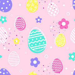 Wall Mural - Easter egg with flowers on pink background. Design of a seamless pattern. Vector illustration
