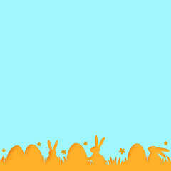 Wall Mural - Easter background with eggs and bunnies. Minimal design for card, poster and banner. Vector illustration