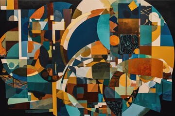 Poster - an abstract painting with vibrant colors and dynamic shapes. Generative AI