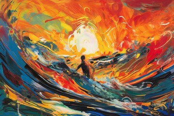 Wall Mural - Abstract painting of a surfer, generative ai