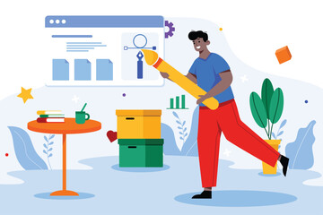 Aufkleber - Color concept graphic design with people scene in the flat cartoon style. Creative designer work on creating graphic sketches for new project. Vector illustration.