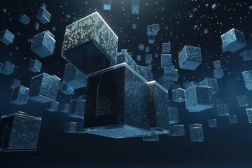 Aufkleber - floating cubes in a surreal environment. Generative AI