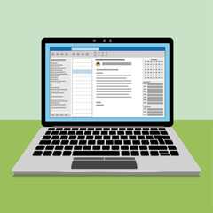 Poster - Laptop with an open email application. Simplified flat style. Vector Illustration