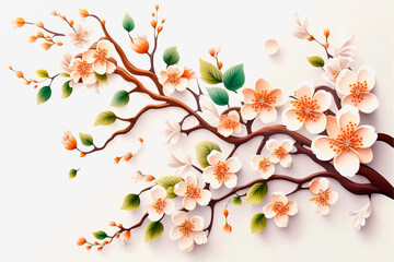 Wall Mural - Tree branch blossom in spring , illustration generative AI