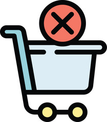Poster - Shop cart payment cancellation icon. Outline Shop cart payment cancellation vector icon for web design isolated on white background color flat