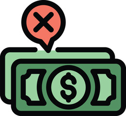 Poster - Money cash payment cancellation icon. Outline Money cash payment cancellation vector icon for web design isolated on white background color flat