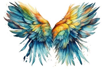 Poster - vibrant bird's wings painted in watercolor. Generative AI