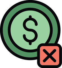 Poster - Coin payment cancellation icon. Outline Coin payment cancellation vector icon for web design isolated on white background color flat