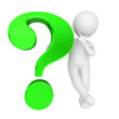 Green question mark with thinking asking stick man 3d isolated on transparent background PNG