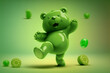 Green gummy bear dancing on a green background. Generative Ai