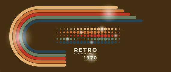 Wall Mural - Abstract colorful 70s background vector. Vintage retro style wallpaper with lines, rainbow stripes, geometric shapes. 1970 color illustration design suitable for poster, banner, decorative, wall art.