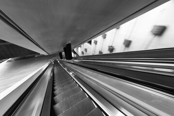 Aufkleber - Interior view of downward escalator. Building abstract background