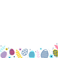 Wall Mural - Colourful Easter eggs and flowers on transparent background. Modern design. PNG illustration