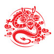 Chinese Zodiac Animals - Red china dragon motion wave in circle frame with cloud around for chinese new year vector design