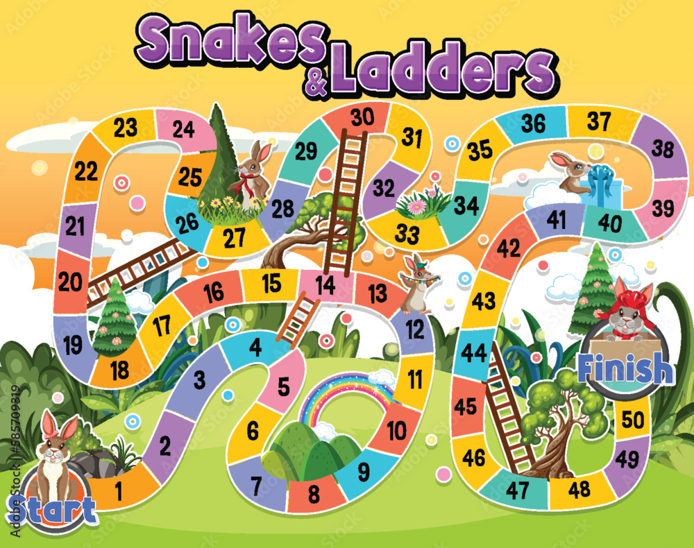 Snakes and ladders board game template Stock Vector | Adobe Stock